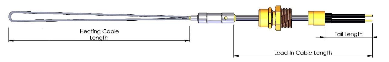 Single core heating cable with Stainless Steel, Cupronickel or Nickel alloy sheath Design U without earth tail