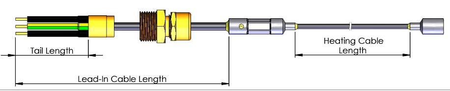 Twin core heating cable with Stainless Steel, Cupronickel or Nickel alloy sheath with earth tail