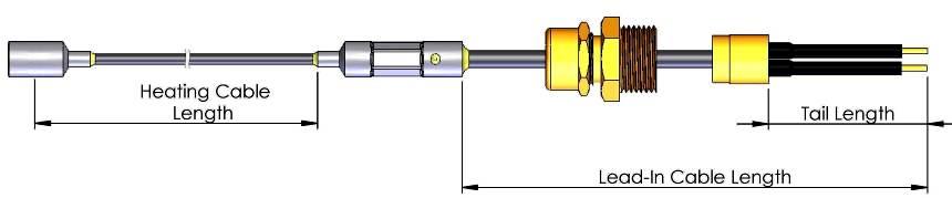 Twin core heating cable with Stainless Steel, Cupronickel or Nickel alloy sheath without earth tail